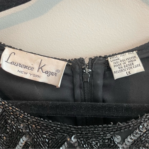 Vintage 80s LAURENCE KAZAR Beaded Silk Dress - Black, Size 1X - Picture 8 of 13